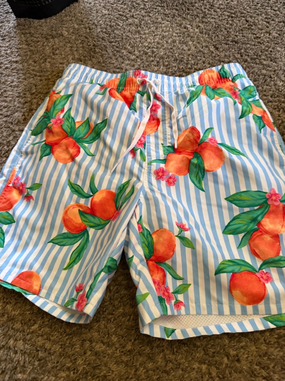 Old Navy Blue & White Striped Shorts with Orange Fruit Print